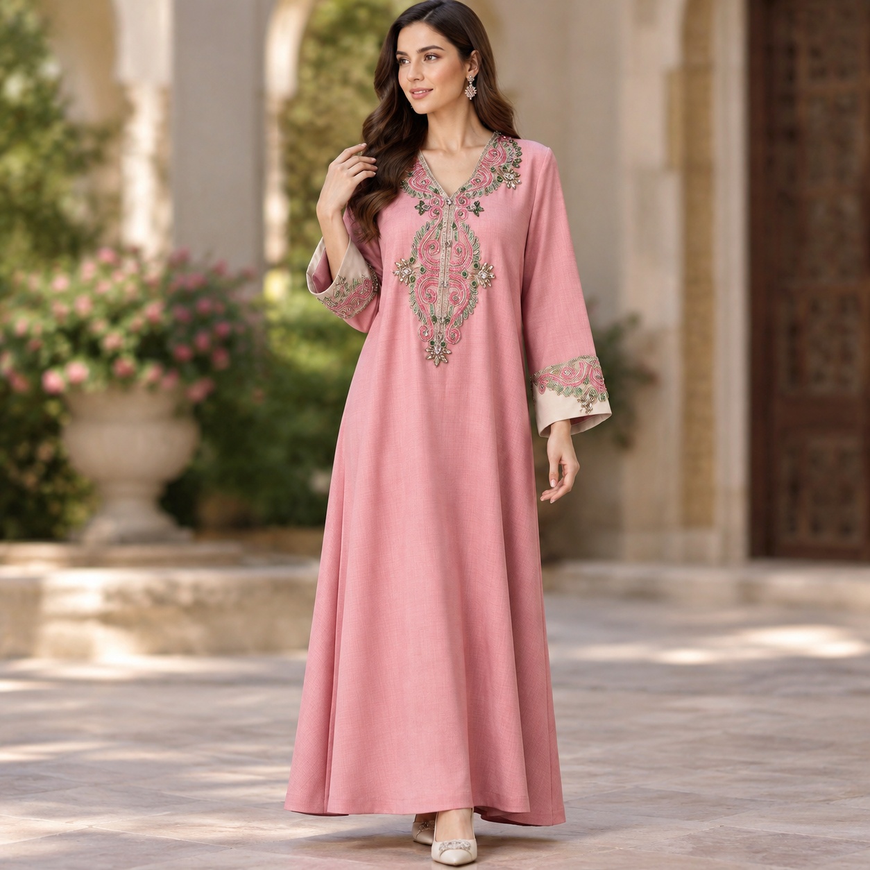Summer Clothing Pakistan - Losvallende, elegante lange jurk met kralen,